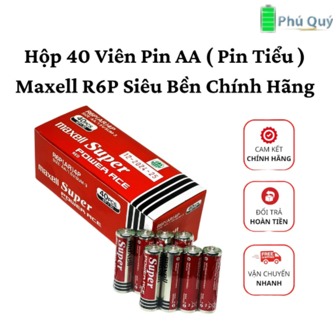 Hộp 40 viên pin aa maxell r6p siêu bền chính hãng