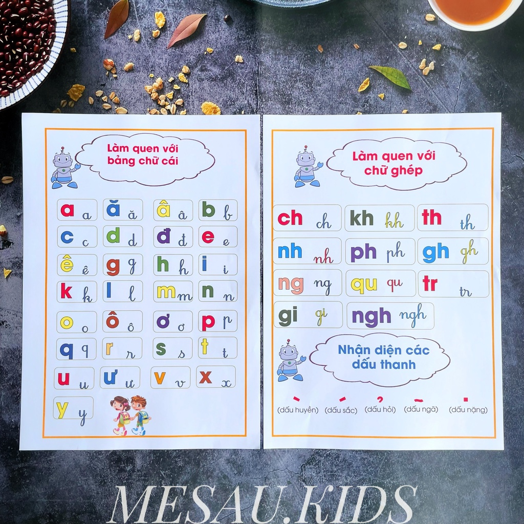 Bảng chữ cái tiếng việt cho bé mẫu giáo MESAU.KIDS bảng chữ cái dán tường decal