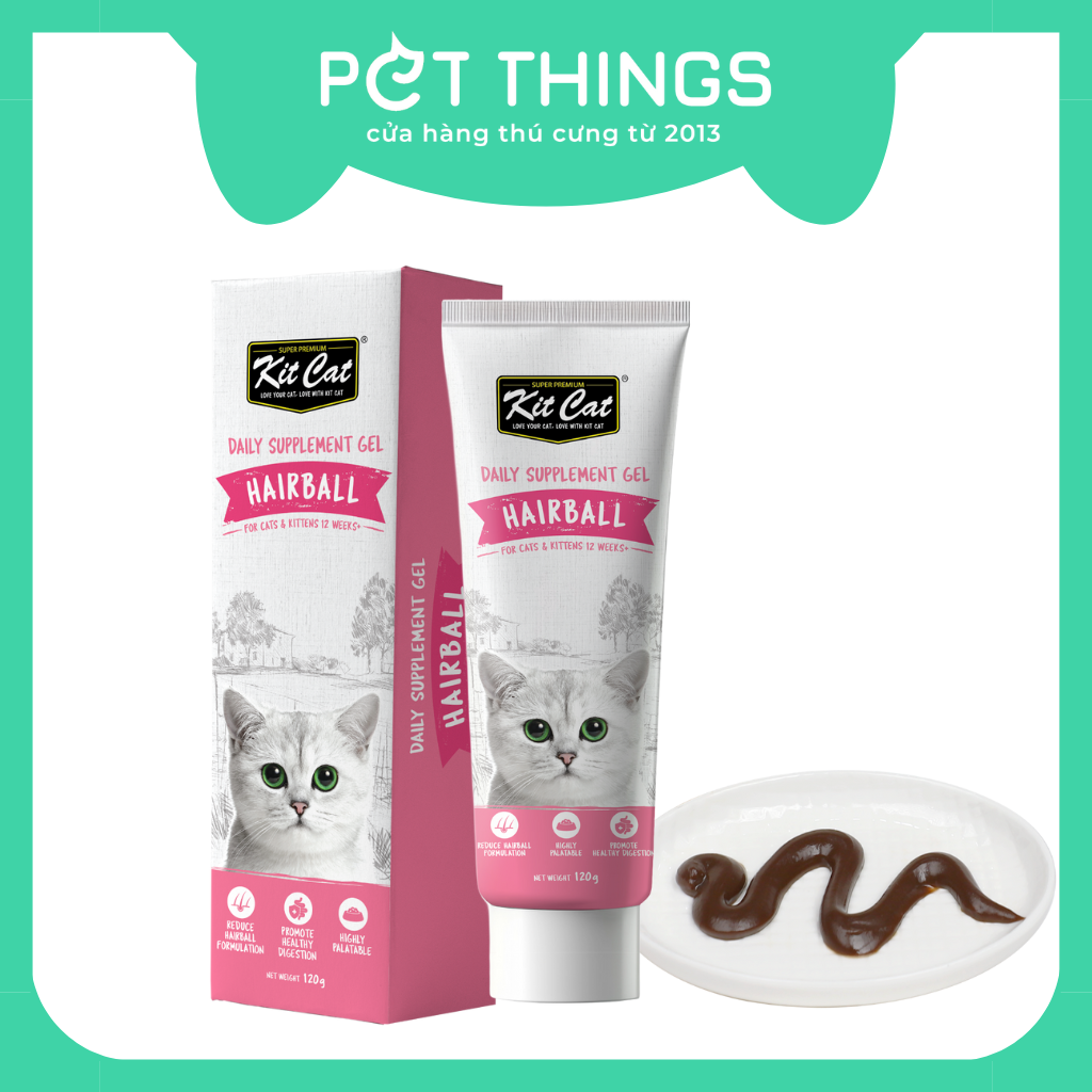 Kit Cat Gel Hairball Búi lông, Thực phẩm dạng gel cho mèo 120g
