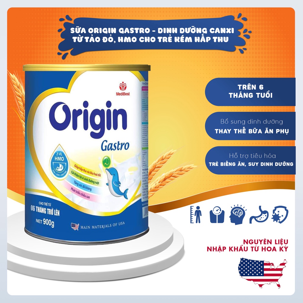 Sữa origin gastro 800g | dinh dưỡng cho trẻ từ 6 tháng tuổi, trẻ có hệ tiêu hóa kém, bất dung nạp lactose
