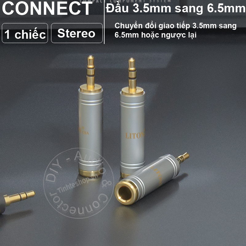 Rắc chuyển 3.5mm sang 6.5mm stereo gold 24K 1 chiếc - Đầu đổi 3.5 sang 6.5 TRS chuyển âm thanh cho Smartphone Laptop Loa