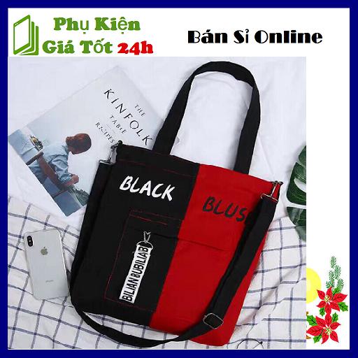 [HCM]Túi Đeo Chéo  Phối 2 Màu Đỏ Đen Thời Trang - Túi Vải Bố Phong Cách Hàn 36x30x2
