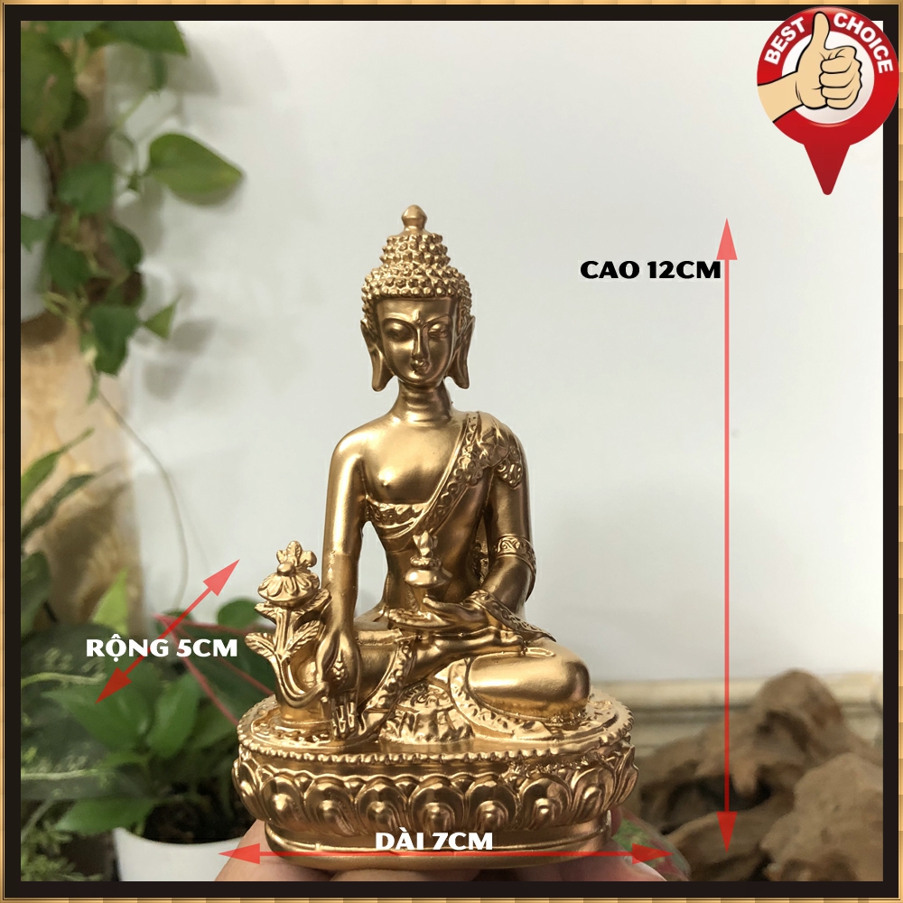 [HCM]Tượng đá Phật Dược Sư Lưu Ly Quang ngồi tòa sen - Cao 12cm - Màu nhũ đồng