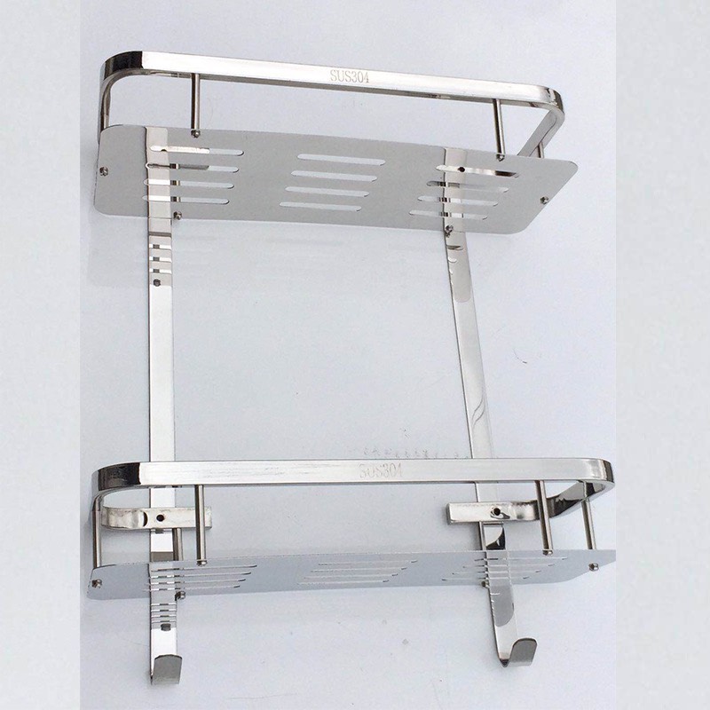 Kệ phòng tắm đa năng 2 tầng  có móc- inox sus 304 sáng bóng