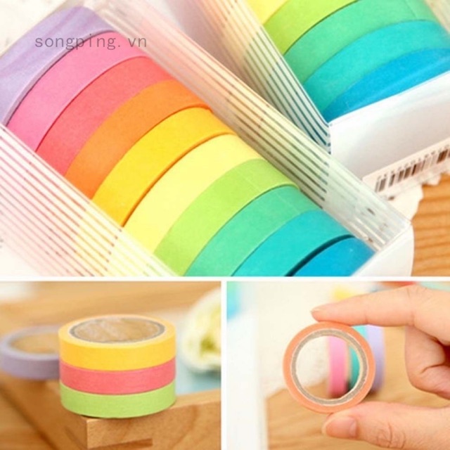 Set 10 cuộn băng dính washi màu trơn