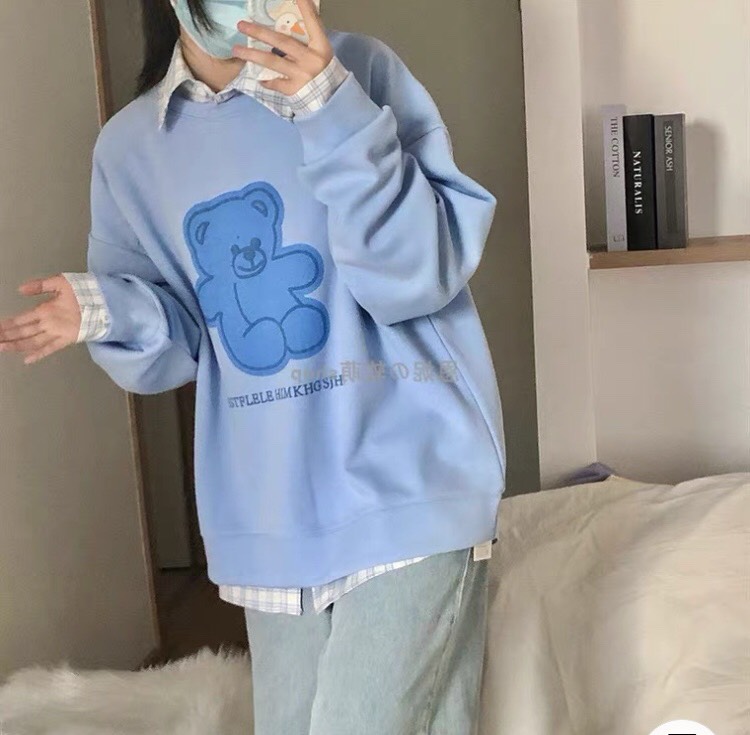 [ FREESHIP] Áo hoodie nữ form rộng cổ tròn, áo sweater nỉ thu đông in gấu cute chất nỉ bông siêu ấm [ NỈ WEST]