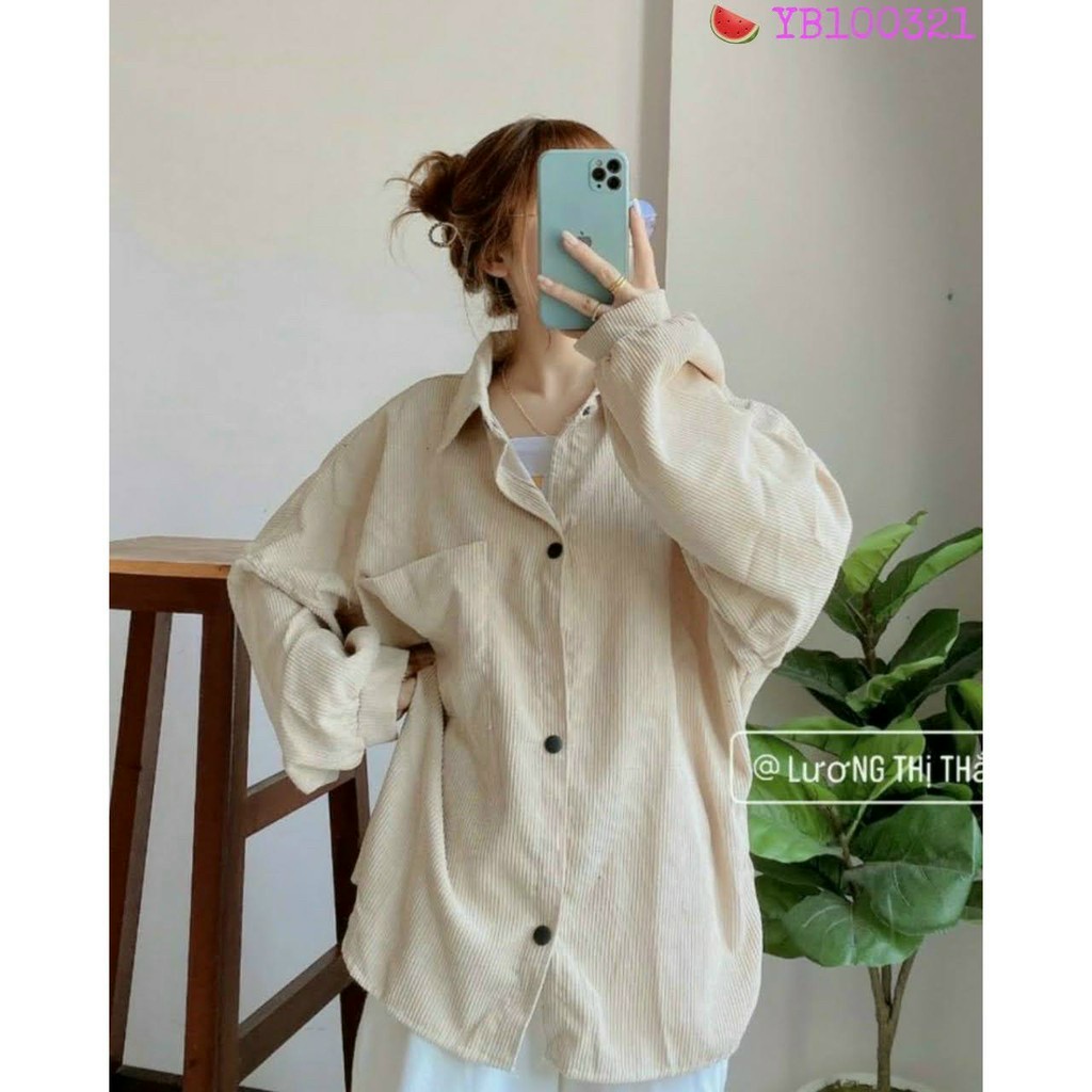 ÁO SƠ MI NHUNG TĂM NỮ FORM UNISEX PHONG CÁCH THỜI TRANG