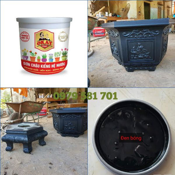 Sơn chậu kiểng màu đen lon 1kg hệ nước