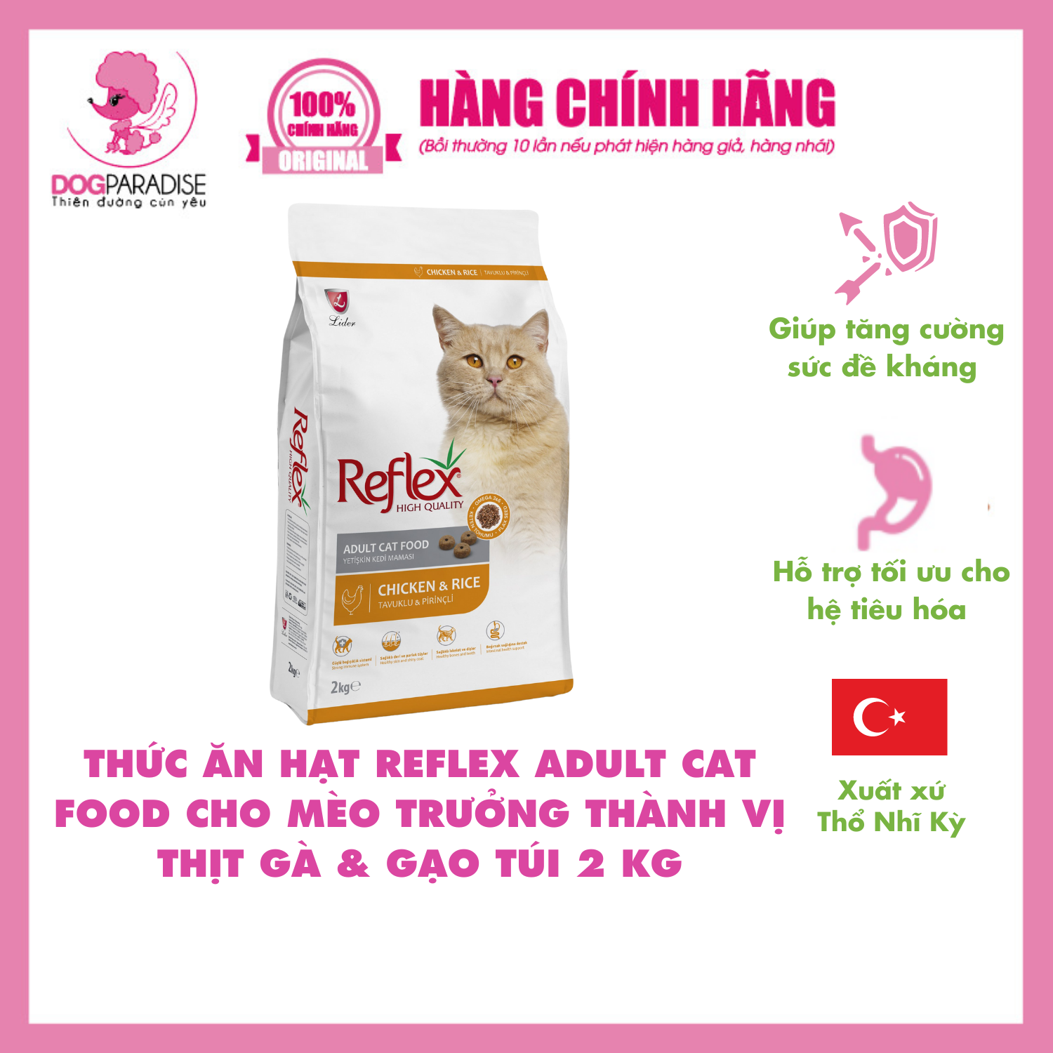 Thức ăn hạt  Reflex Adult Cat Food Chicken & Rice cho mèo trưởng thành vị thịt gà & gạo túi 2 kg - Dog Paradise