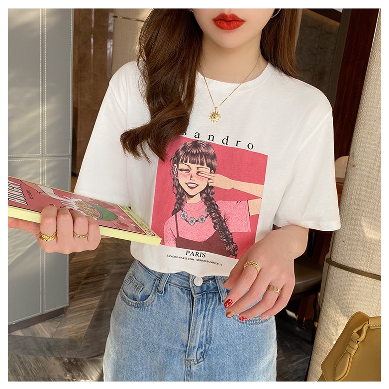 Áo thun nữ In Hình Cô Gái chất cotton 1oo% dày dặn ANHSTOREVN, áo thun trơn in hình hoạt hình xᶖnh xắn, hàn quốc