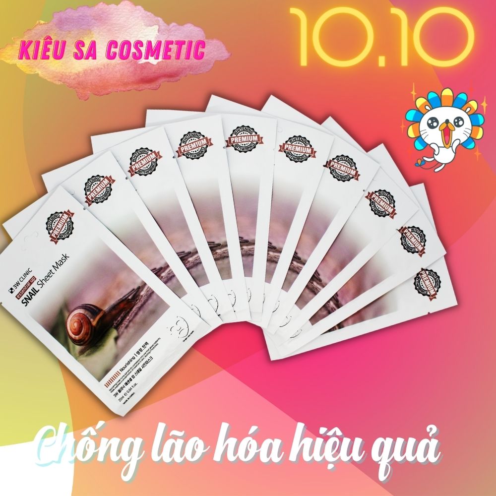 Hộp 10 Miếng Mặt Nạ  Ốc Sên Cao Cấp 3W Clinic Essential Up Snail 25ml x10