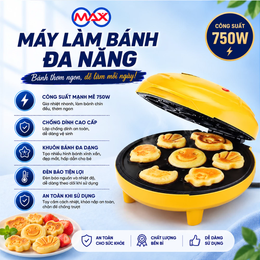 Máy Nướng Bánh Khuôn 7 Hình Động Vật, Máy Làm Bữa Sáng Cho Bé Nhanh Gọn Tiện Dụng Cho Các Mẹ, Dễ Dàng Vệ Sinh, Tiện Lợi