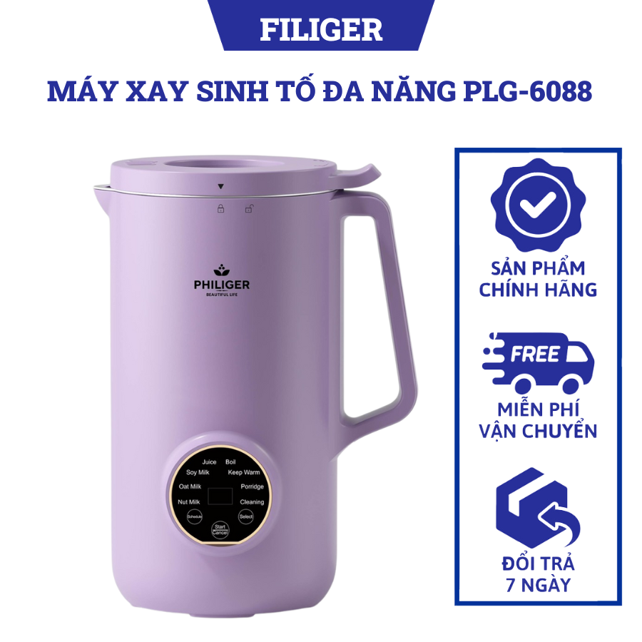 Máy Làm Sữa Hạt Philiger F508, 6 chức năng xay nấu, dung tích 600ml, Hàng chính hãng, Bảo hành 12 tháng