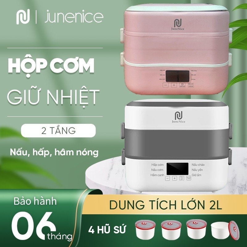 Hộp cơm giữ nhiệt, nấu cơm, hấp cơm, nồi cơm đa năng 4 riêng biệt JuneNice, nấu chín cơm đơn giản mang theo đi làm tiện lợi