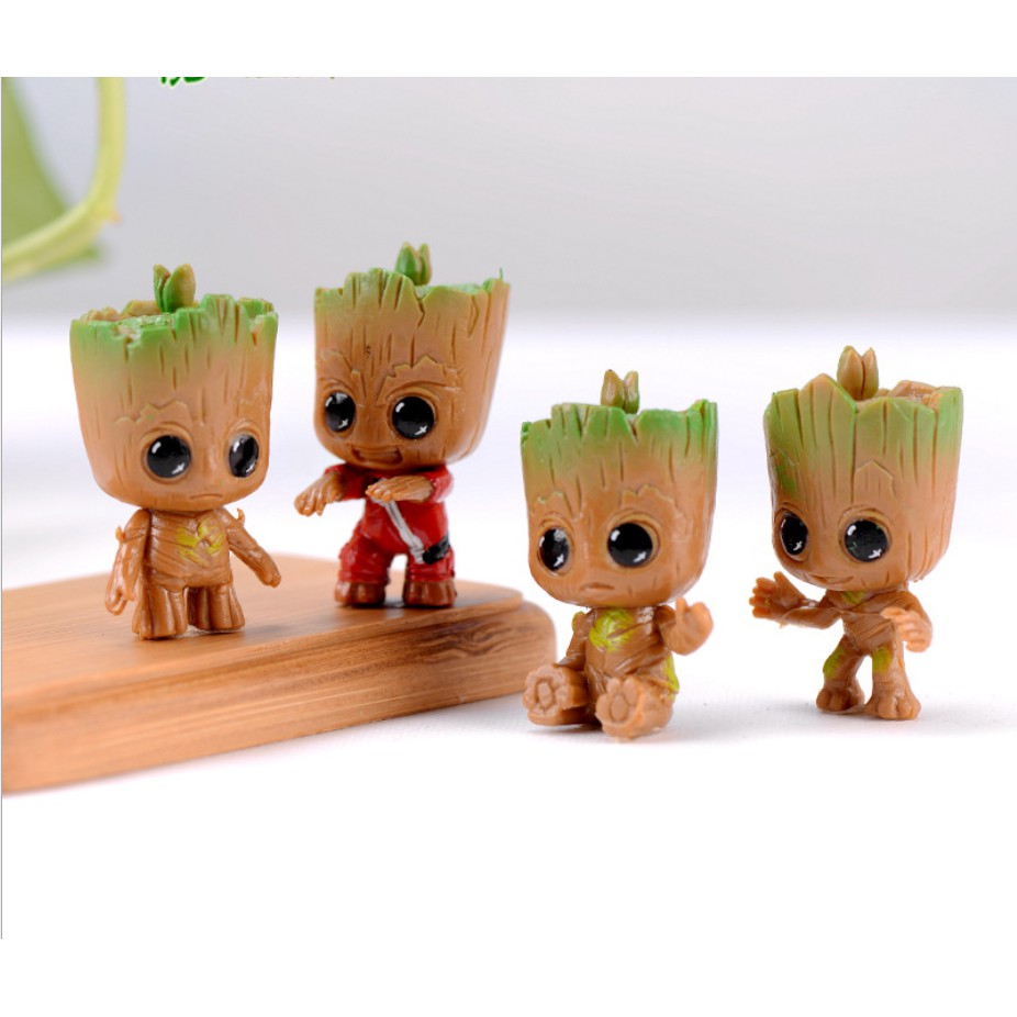 Combo 04 mô hình bé người cây Groot để trang trí xe oto, bánh kem, nhà búp bê, dựng tiểu cảnhKhông móc