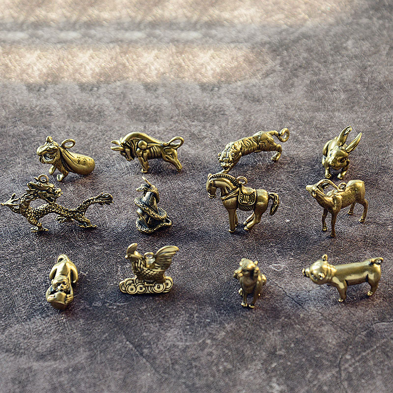 ( Chọn 1 con giáp trong bộ 12 con ) Móc Chìa Khóa 12 Con Giáp Bằng Đồng Nguyên Chất -