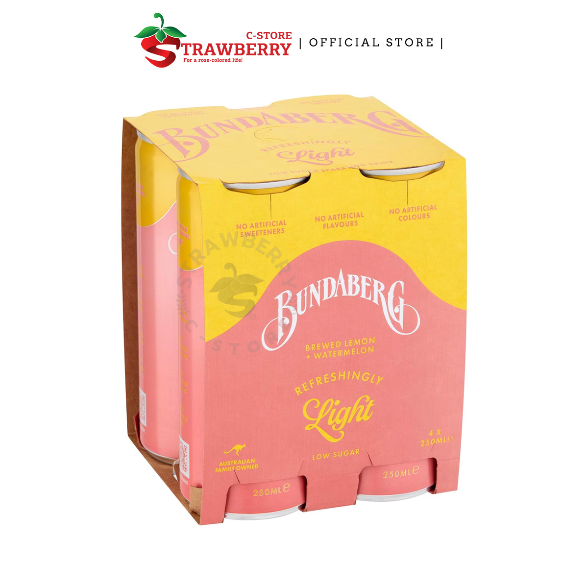 Nước Trái Cây Có Ga Dưa Hấu, Chanh Bundaberg Refreshingly Light Sparkling Drink Watermelon & Lemon, Lốc 4 x 250 mL