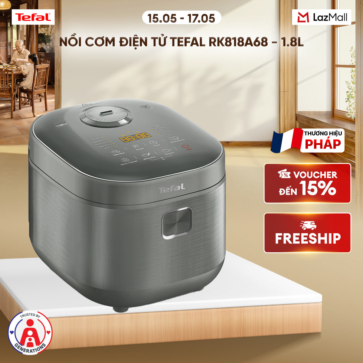 Nồi cơm cao tần Tefal Rice Master RK818A68 - 1.8L