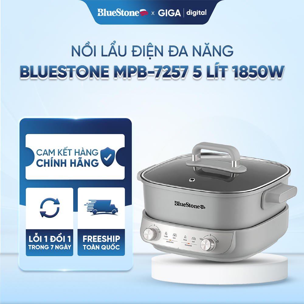 Nồi lẩu điện đa năng BlueStone MPB-7257 5L - Công suất 1850W - Lòng nồi chống dính - Điều khiển núm vặn - BH 24 Tháng