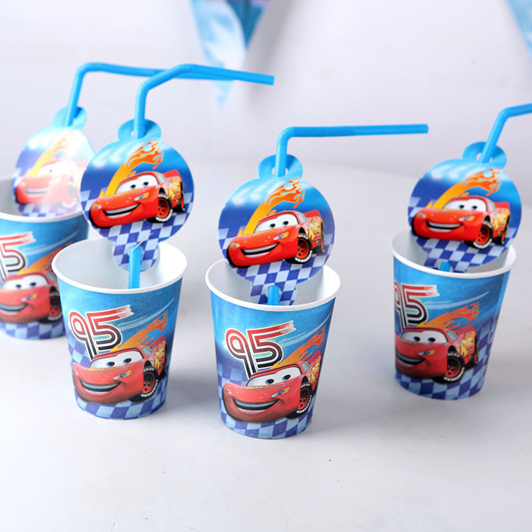 [In stock] Bộ Tiệc Sinh Nhật Trẻ Em McQueen Mới, Cốc Giấy, Đĩa Giấy, Cờ, Mũ, Đạo Cụ Bố Trí Cảnh