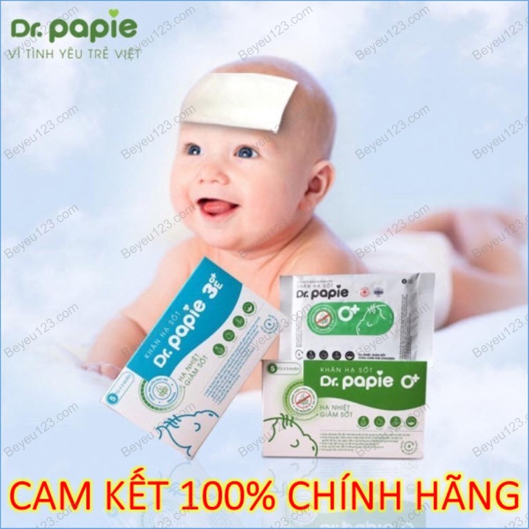 5 khăn / hộp 25 khăn lau hạ sốt dr papie cho bé hạ nhiệt giảm sốt ngăn ngừa co giật - dr. papie