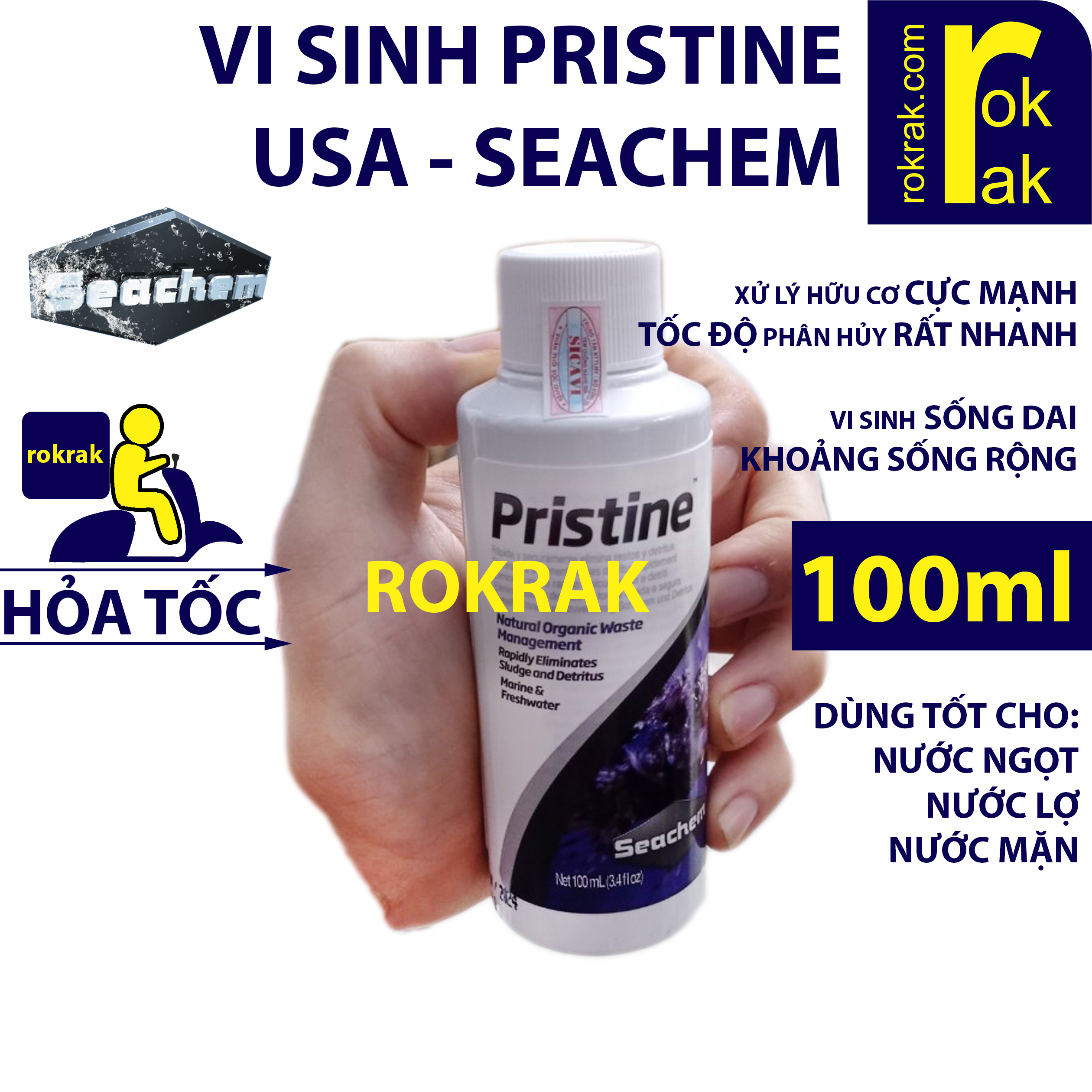 SEACHEM PRISTINE 100ml (CÓ TEM 100 ml) Vi Sinh tươi USA Xử lý hữu cơ bọt váng cho bể thủy sinh hồ cá ROKRAK