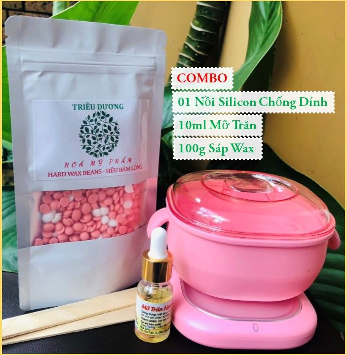 Combo nồi nấu sáp wax silicon nhỏ gọn + 100g sáp wax + 10ml mỡ trăn