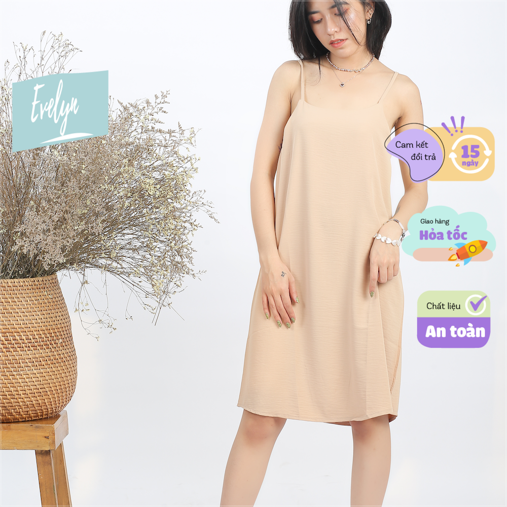 Váy 2 dây đầm 2 dây dáng suông dài Evelyn chất đũi thiết kế