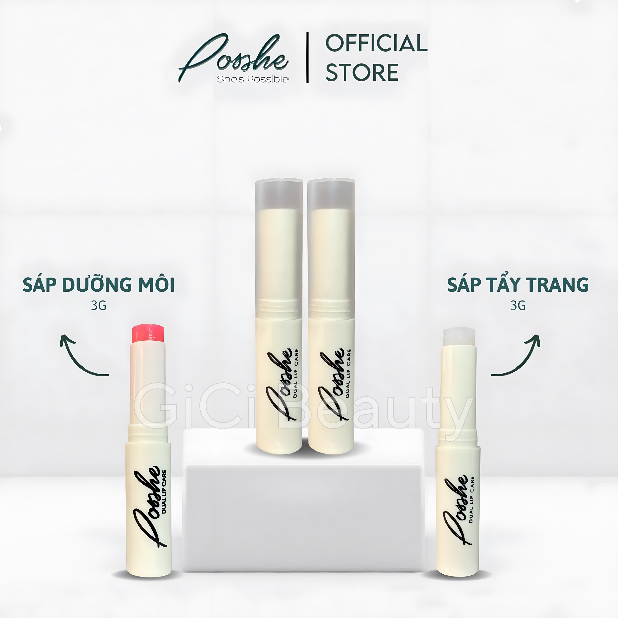 [Mẫu Mới] Posshe Combo Son Dưỡng Hoặc Sáp Tẩy Trang Môi Dual Lip Care