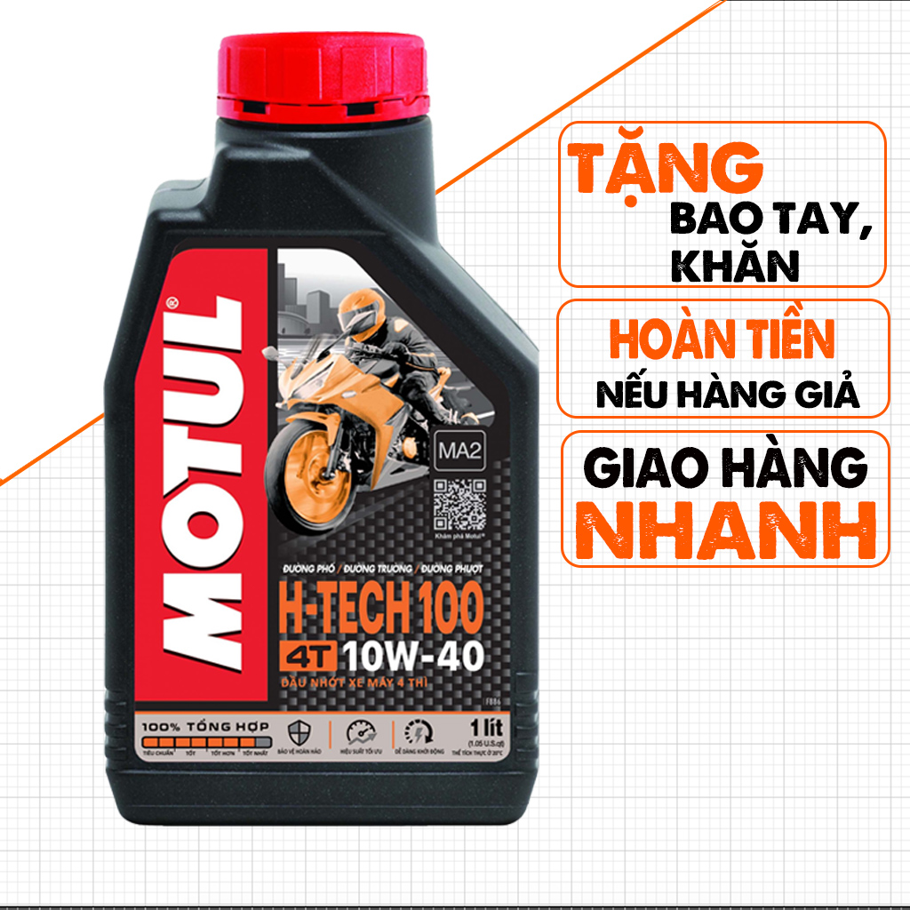 1 Lít Nhớt Motul H-Tech 10W40, Tem Chính Hãng, Đổi Trả Miễn Phí, Nhớt Full Tổng Hợp Cho Xe Số, Xe Côn Tay, Sử Dụng 2000km Lần Thay