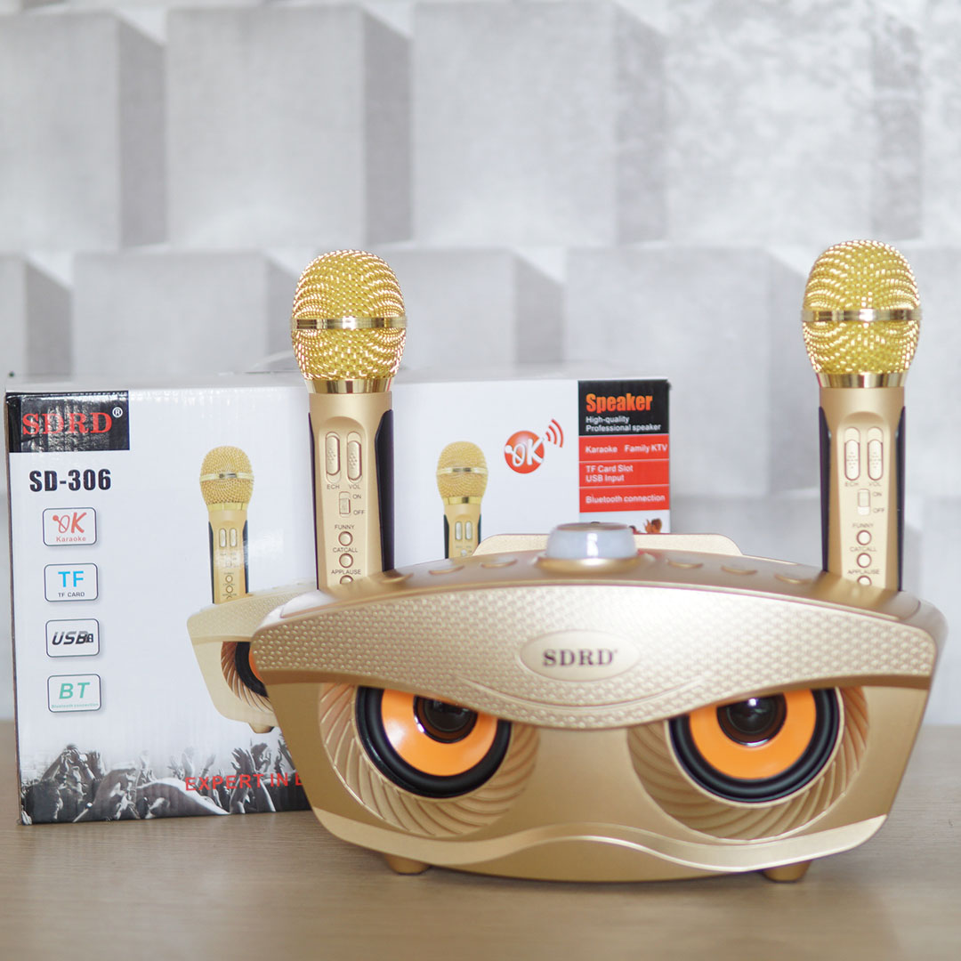 Dàn karaoke kẹo kéo gia loa di dong karaoke loa karaoke bluetooth sd-306 kiểu dáng cú mèo độc lạ kèm 2 micro cao cấp bảo hành 12 tháng 1 đổi 1