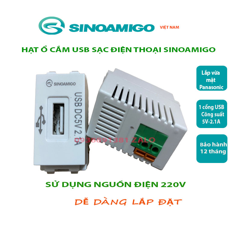 Hạt ổ cắm usb âm tường 5v-2.1a, lắp vừa mặt panasonic chuẩn wide