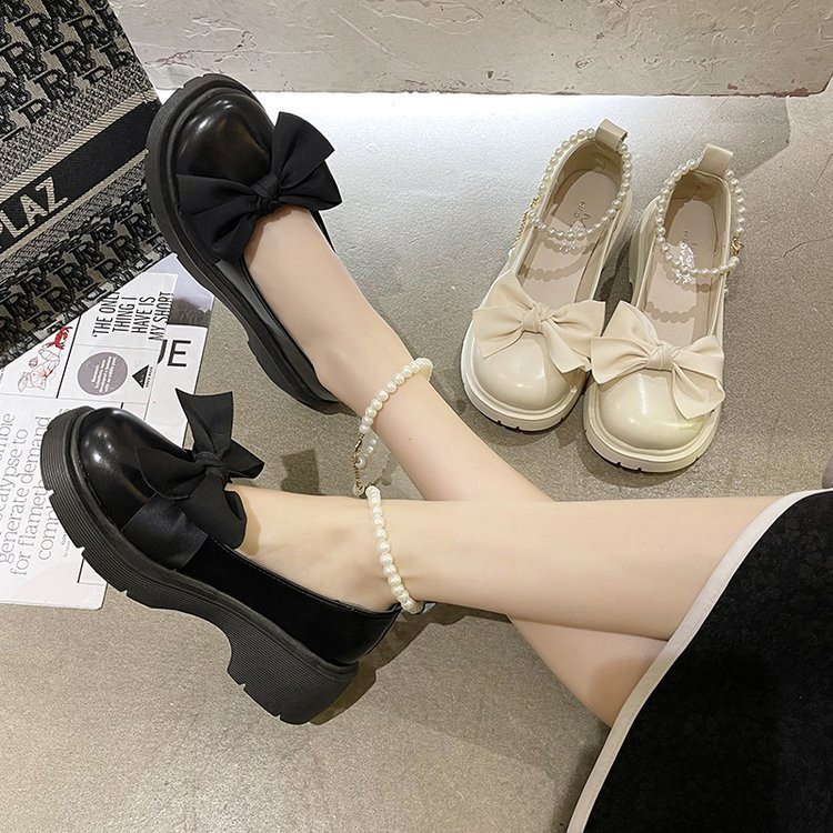 Giày lolita nữ quai ngọc mũi nơ, giày búp bê nữ phong cách hàn quốc