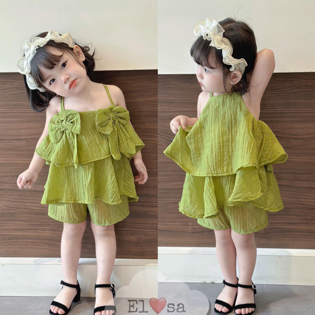 Quần Áo Bé Gái - Bộ 2 Dây Đính Nơ Bánh Bèo Siêu Xinh cho bé gái 1 - 5 Tuổi
