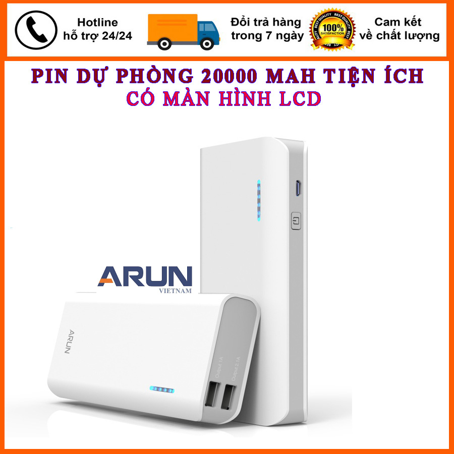 [HCM]Pin sạc dự phòng giá rẻsạc nhanh xiaomipin dự phòng xiaomi 20000đắt hơnpin sạc dự phòng ARUN 20000mAh Trang Bị 2 Cổng SạcCó Màn Hình Hiển Thị Thông Số.Bảo Hành UY tín 1 đổi 1