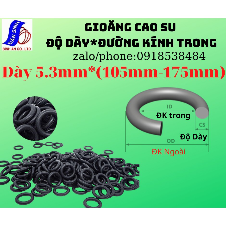 Dày 5.3mm * (105mm đến 175mm ,Đường kính trong) Gioăng cao su NBR70