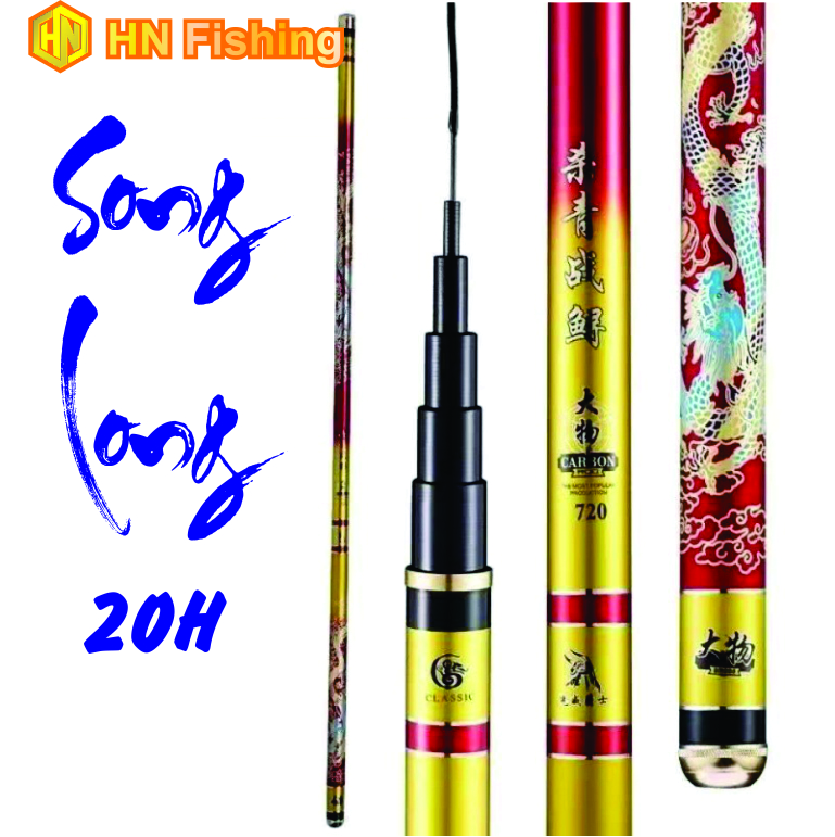 Cần câu tay song long chiến tầm. cần câu đơn câu đài độ cứng 20h. tải tĩnh 6.5kg. cần câu săn hàng. đồ câu hoàng nam