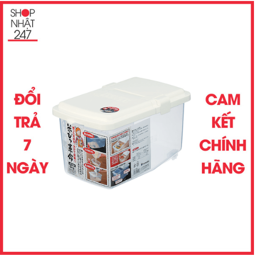 Thùng gạo 5kg nắp bật có bánh xe & ca đong Inomata nội địa Nhật Bản