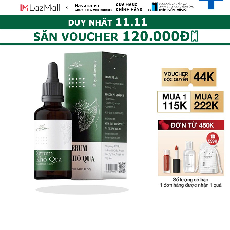 Serum giảm mụn tinh chất Khổ Qua sạch mụn mờ thâm - Serum khổ qua Lim Farm chính hãng 5ml