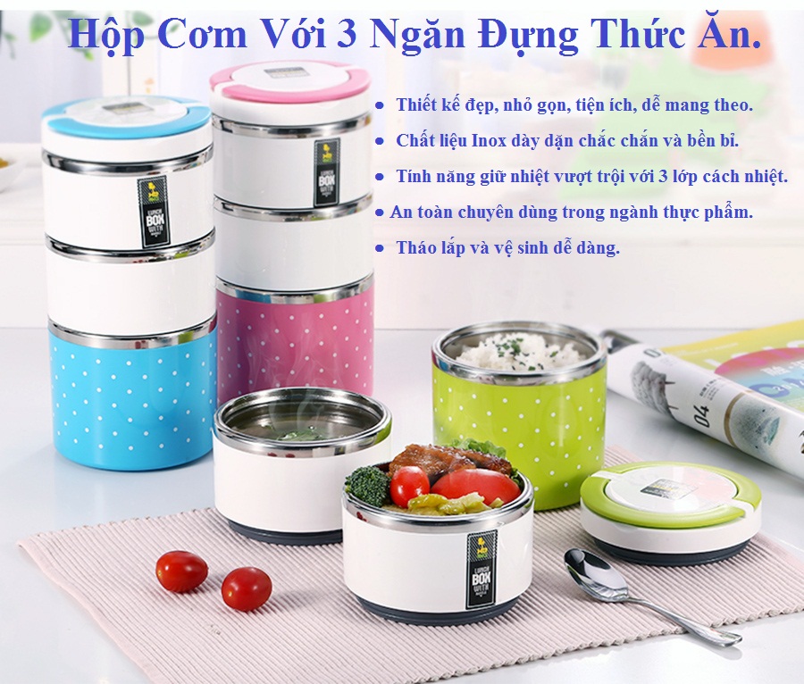 Hộp Cơm Giữ Nhiệt, Cặp Lồng Giữ Nhiệt, Hộp Giữ Nhiệt Thức Ăn. [HÀNG INOX 304 CAO CẤP],giữ nhiệt tốt từ 4-6 tiếng .thiết kế nhỏ gọn ,dễ dàng di chuyển ,chống tràn khi va đập  GIẢM GIÁ NGAY HÔM NAY.