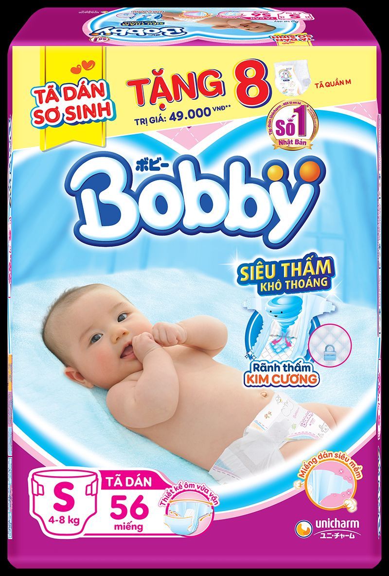 Tã dán Bobby S56 + tặng 6 tã quần Size M