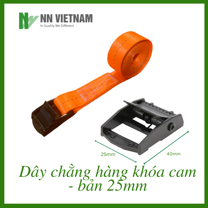 Dây chằng hàng khóa cam bản 25mm tải 1000kg với chất liệu 100% polyester siêu bền