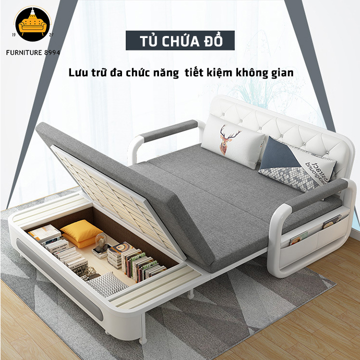 Giường sofa thông minh gấp gọn, Ghế sofa giường đa năng có ngăn chứa đồ khung thép bền ván gỗ nguyên khối đệm bọt biển chất lượng cao