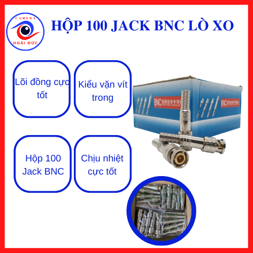 Hộp 100 cái jack bnc - lõi đồng - chuyên dụng cho camera - lò xo - đồng trục