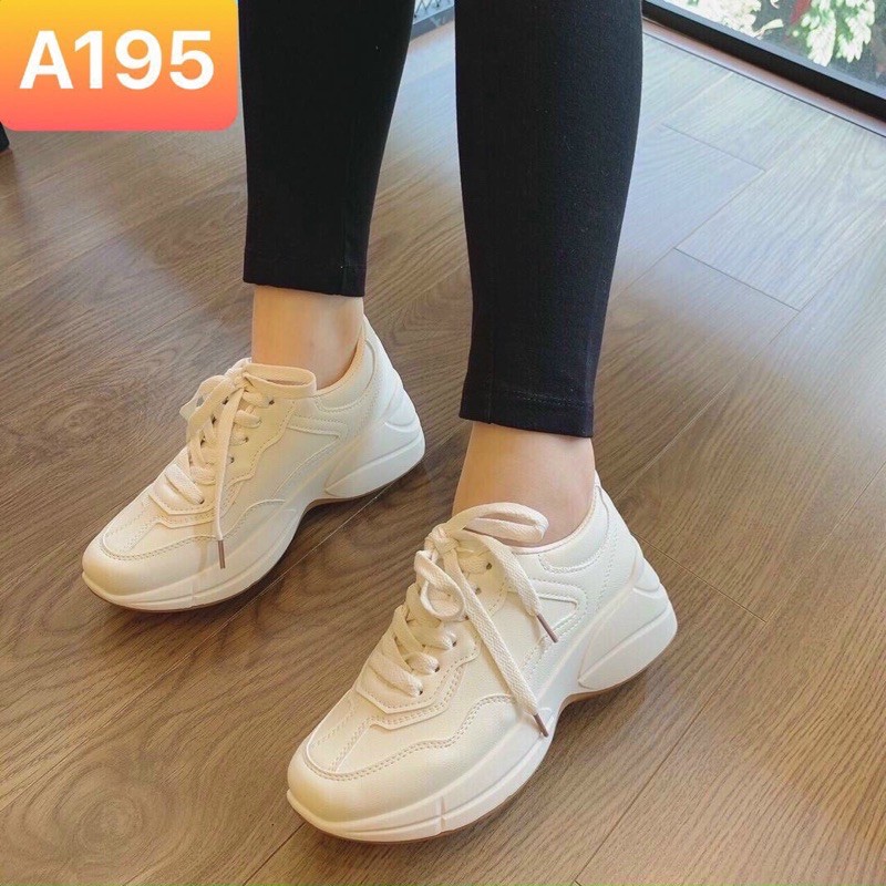 Giày thể thao nữ độn đế tăng chiều cao màu kem cực đẹp siêu hot