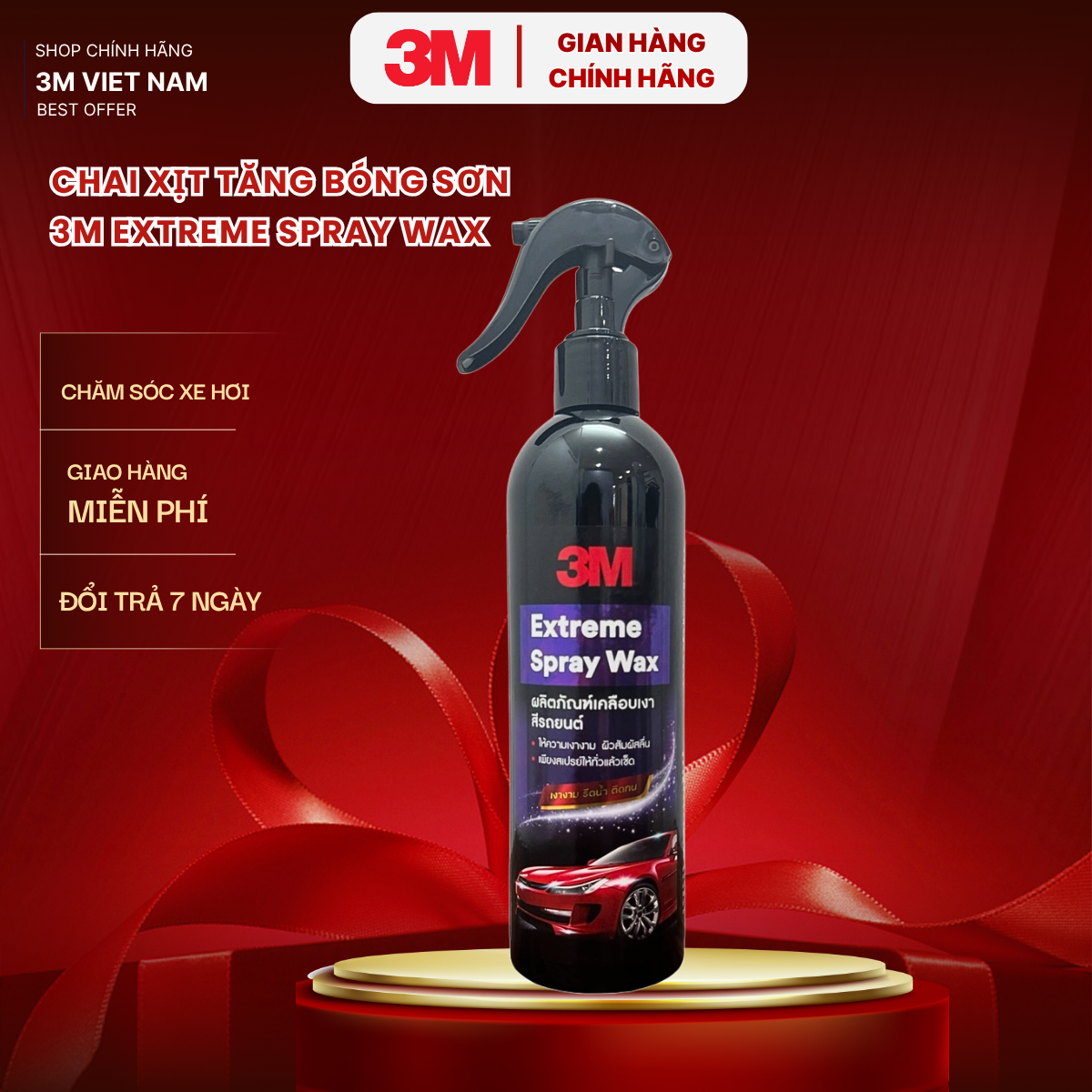 Chai xịt phủ dưỡng làm sạch và tạo bóng nhanh cho bề mặt sơn ôtô  xe ô tô và xe máy  3M 39034E - Extreme wax
