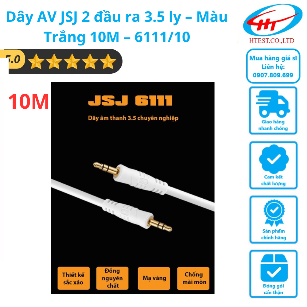 Dây av jsj 2 đầu ra 3.5 ly – màu trắng 10m – 6111/10 - sp001637