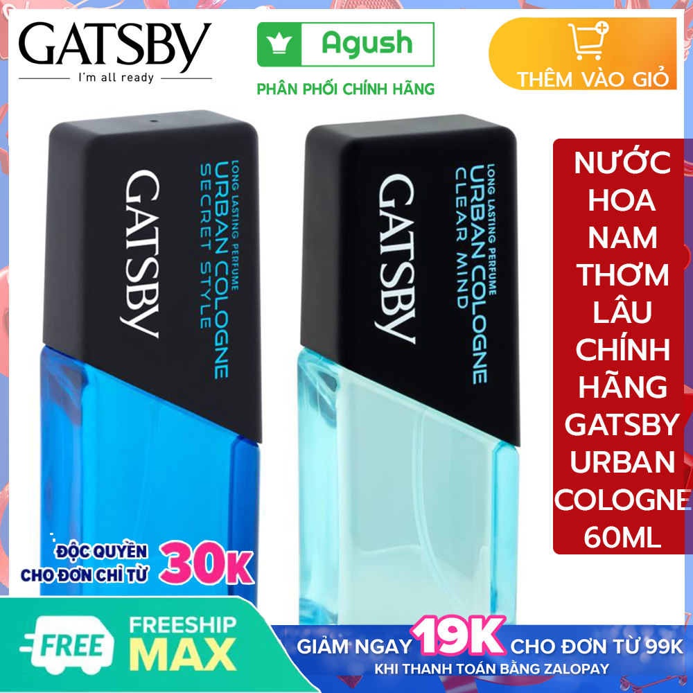 Nước hoa nam thơm lâu cao cấp chính hãng giữ mùi lâu Gatsby Urban Cologne Clear Mind, Secret Style 60ML mùi nhẹ sang trọng hương gỗ cam quýt phương đông nhỏ gọn bỏ túi tiện lợi