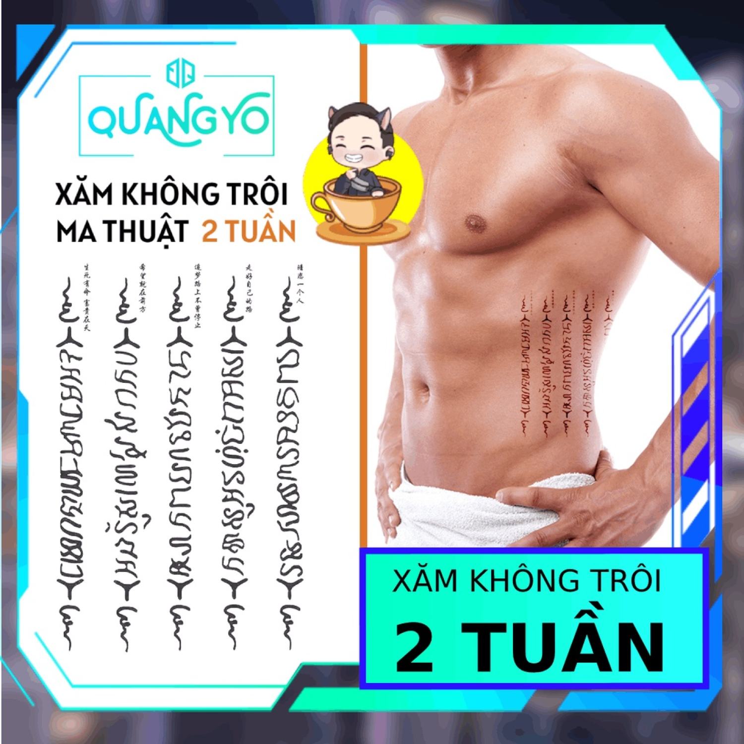Hình xăm không trôi khổ chữ to 5 dòng thái lan 12x19cm, xăm sak yant, hah taew, xăm giống quangyo tattoo