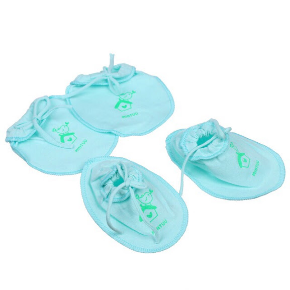 combo 2 set bao tay bao chân cột dây màu Mintuu cho bé